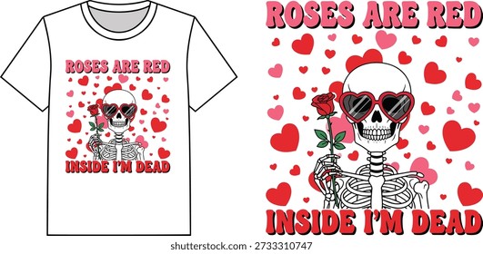 Las rosas son rojas por dentro Estoy muerto Divertido Vector oscuro de San Valentín