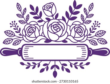 Rosas e Rolling Pin Banner Design utensílios de cozinha