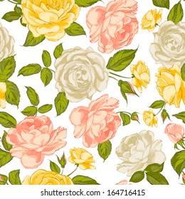 Roses seamless background. Vector illustration.