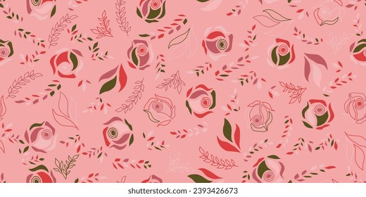 Roses seamless pattern. All over vector design with solid background illustration digital image for textile printing factory. 