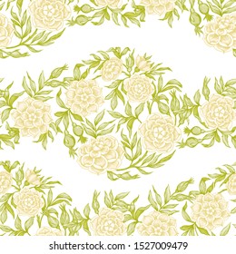 Roses Seamless pattern, background. Graphic drawing, engraving style. Vector illustration. In art nouveau style, vintage, old, retro style..