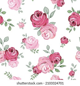 Roses seamless pattern background. Romantic vintage fabric design vector