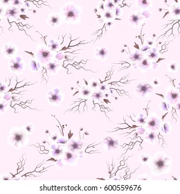 Roses seamless pattern. A bouquet of delicate flowers, buds and twigs. Vector Illustration EPS10.