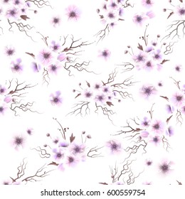 Roses seamless pattern. A bouquet of delicate flowers, buds and twigs. Vector Illustration EPS10.