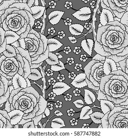 Roses seamless pattern. Bouquet of flowers. Vector sketch hand-drawn. Perfect for for wedding invitations, greeting cards, tickets congratulations, floral decoration, line illustration for laser cut.