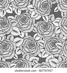 Roses seamless pattern. Bouquet of flowers. Vector sketch hand-drawn. Perfect for for wedding invitations, greeting cards, tickets congratulations, floral decoration, line illustration for laser cut.