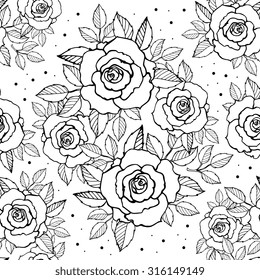 Roses seamless pattern. Bridal wreath of flowers. Vector sketch. Hand drawn artwork Love bohemia concept for wedding invitations, cards, tickets congratulations, branding, boutique logo label