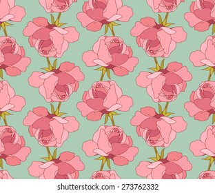 Roses seamless pattern. Floral pattern. Vector rose background. Oriental background. Roses background. Tea-rose seamless pattern.