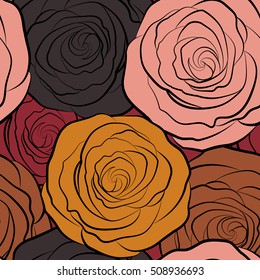 Roses seamless pattern with flowers in Victorian style. Abstract rose background. Floral illustration. Vector vintage design. Bouquet of retro plants.