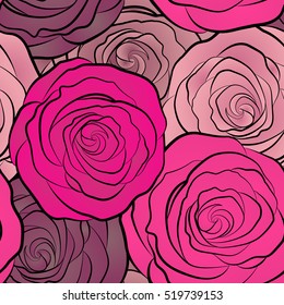 Roses seamless pattern with flowers in Victorian style. Bouquet of retro plants. Abstract rose background. Vector vintage design. Floral illustration.