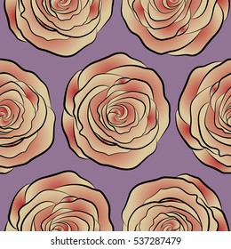 Roses seamless pattern with flowers in Victorian style. Abstract rose background in red, neutral and beige colors. Bouquet of retro plants. Floral illustration. Vector vintage design.