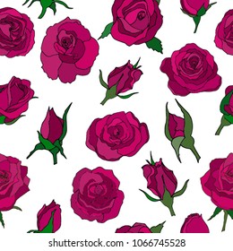 Roses seamless pattern hand draw