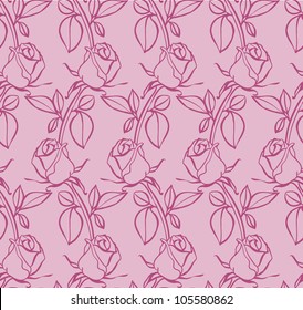 Roses seamless pattern. Hand drawn. Vector illustration