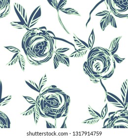 Roses Seamless Pattern. Hand Drawn Background. Vector Illustration.