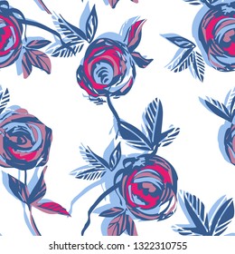 Roses Seamless Pattern. Hand Drawn Background. Vector Illustration.