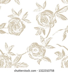 Roses Seamless Pattern. Hand Drawn Background. Vector Illustration.