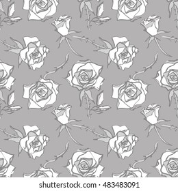 Roses seamless pattern. Hand drawn Illustration. Vector design template
