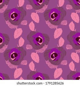 Roses Seamless Pattern Image White Colored Background Composition Textile Advertising.