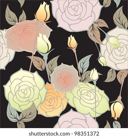 roses seamless pattern on black background
