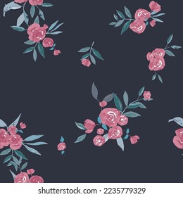 Roses seamless pattern on dark background
