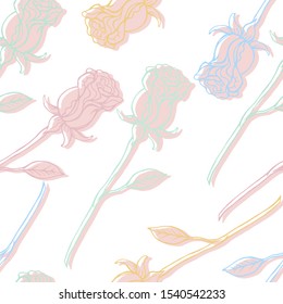 Roses seamless pattern  on white background. Endless texture for your design, greeting cards, announcements, posters and other interesting things.