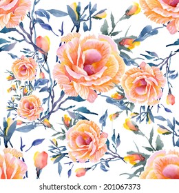 Roses seamless pattern on a white background vector