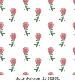 Roses seamless pattern. Pink roses on a white background. Vector.