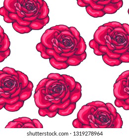 roses, seamless pattern vector illustration, hand drawing