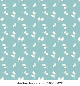 Roses seamless vector geometric monochromatic background - pattern for continuous replicate on turquoise background.