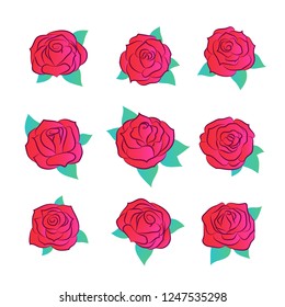 Roses set. Flowers isolated on white. Vector