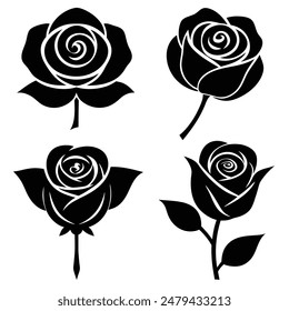 roses set silhouette vector illustration 