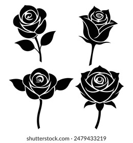 Roses Set Silhouette Vektorillustration 