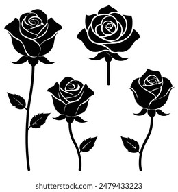 roses set silhouette vector illustration 