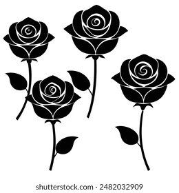 roses set silhouette vector illustration 