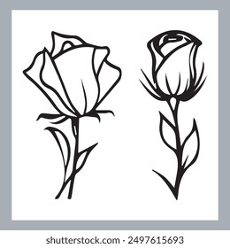 roses set silhouette vector illustration, black silhouette of a flower isolated on a white background, different type of decorative rose with leaves.