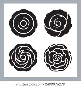 roses set silhouette vector illustration, black silhouette of a flower isolated on a white background, different type of decorative rose with leaves.