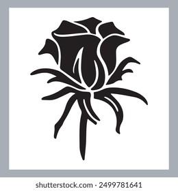 Roses set silhouette vector illustration, black silhouette of a flower isolated on a white background, different type of decorative rose with leaves.