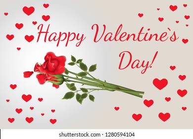 roses with the signature Happy Valentine's Day on a light background with pink hearts