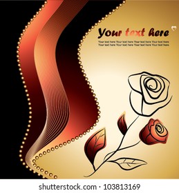 roses silhouette , symbol of beauty and fragility on a gold and red background - love vector illustration
