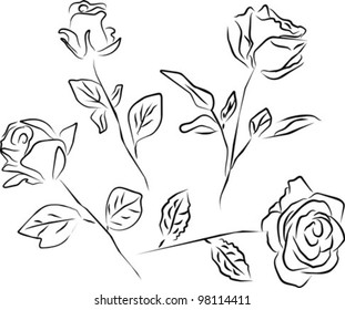 roses silhouette - white background, vector illustration