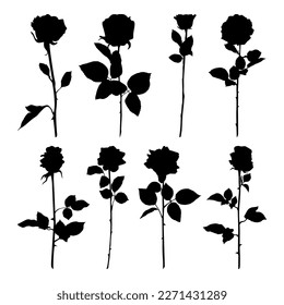 Roses silhouettes flower set stencil templates for design greeting card svg