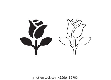 Roses silhouettes icon. Roses flat black icon. Rose Art Beautiful Black and White Rose Illustration, Flowers silhouette icons. Vector isolated Formats EPS on white background
