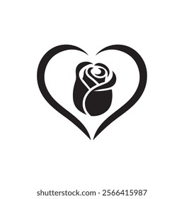 Roses silhouettes icon. Roses flat black icon. Rose Art Beautiful Black and White Rose Illustration, Flowers silhouette icons. Vector isolated Formats EPS on white background

