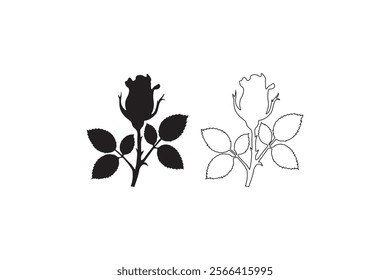 Roses silhouettes icon. Roses flat black icon. Rose Art Beautiful Black and White Rose Illustration, Flowers silhouette icons. Vector isolated Formats EPS on white background
