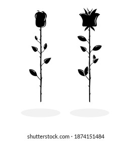 Roses silhouettes on isolated white background. Vector illustration