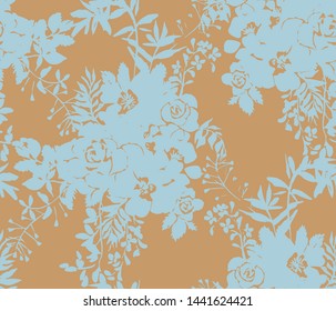 Roses silhouettes. Seamless pattern made of bouquet of roses, garden flowers and herbs. Vintage style. Flat design for fashion, textile, fabric, clothes, dress, wallpaper, wrapper.