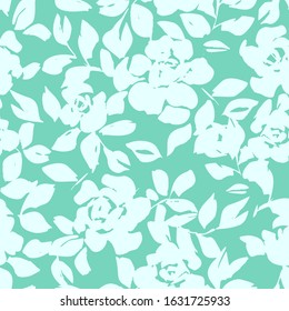 Roses silhouettes. Seamless pattern made of roses, leaves and petals. Vintage style repeat botanical ornament. Floral design for fashion, textile, fabric, clothes, dress, wallpaper, wrapper.