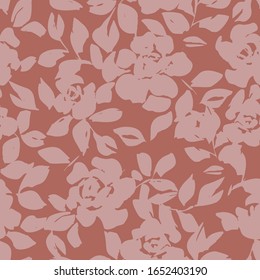 Roses silhouettes. Seamless pattern made of roses, leaves and petals. Vintage style repeat botanical ornament. Floral design for fashion, textile, fabric, clothes, dress, wallpaper, wrapper.