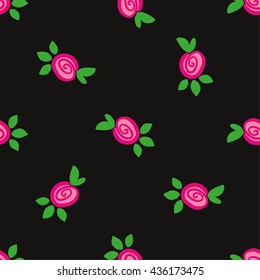 Roses Simple Seamless Vector Pattern on Black Background