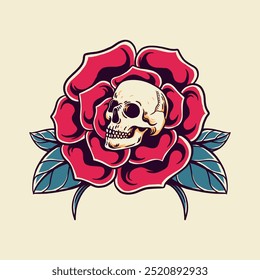 roses and skulls with old school style